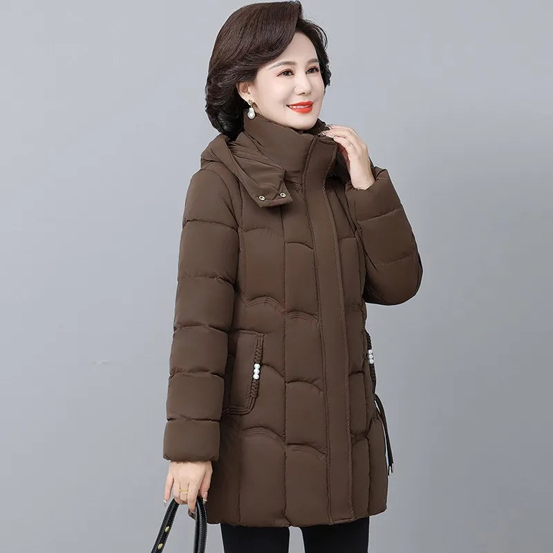 Women's Winter Thickened Jackets Down Cotton Parkas Hooded Quilted Long Pockets coat Middle aged Female Overcoat
