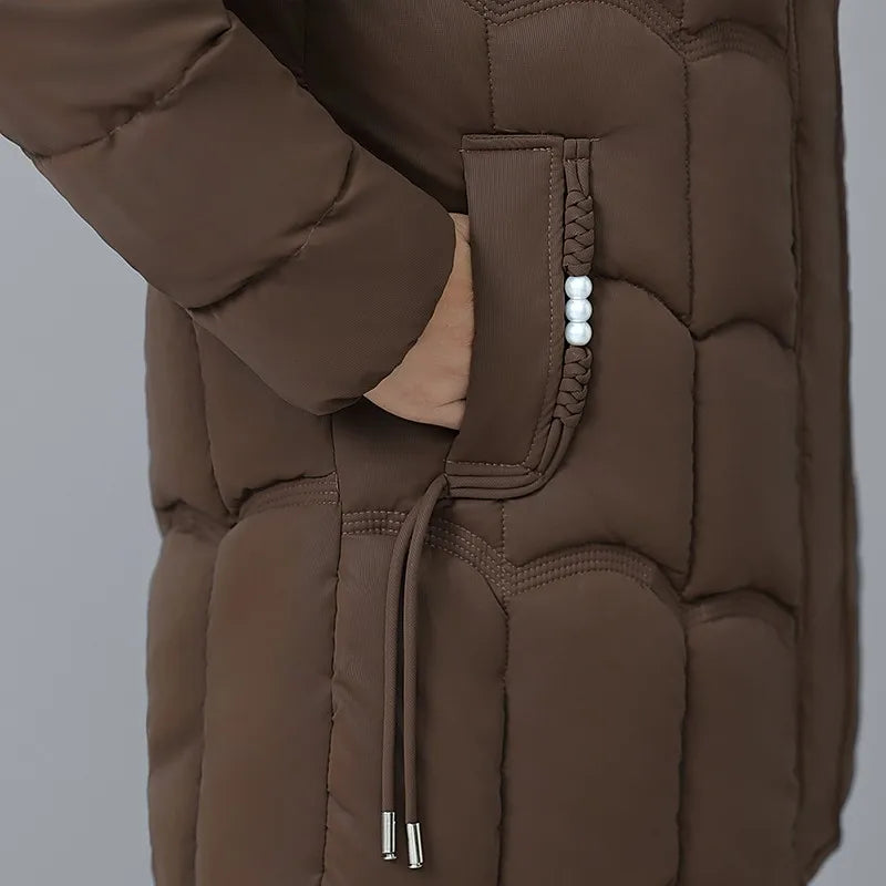 Women's Winter Thickened Jackets Down Cotton Parkas Hooded Quilted Long Pockets coat Middle aged Female Overcoat