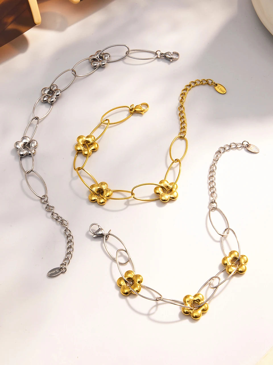 Stainless Steel Chain Necklace Bracelet For Women 18k Gold Plated Waterproof Non Tarnish Women's Bracelets Necklaces Jewelry Set