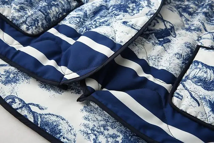 2024 Autumn And Winter New Women's Clothing European And American Ins Style Loose Collared Contrasting Printed Cotton Jacket