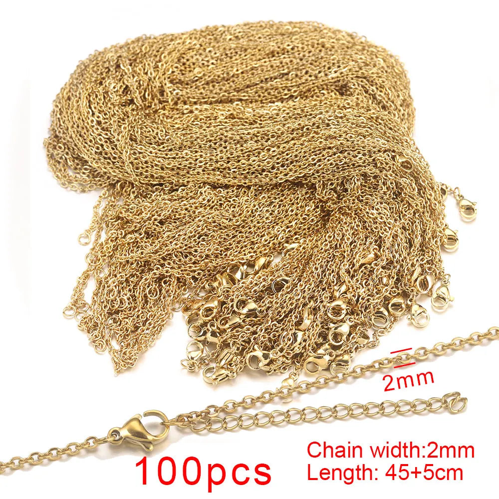 100pcs/lot Stainless Steel Gold Link Cable Chain Women Necklace for DIY Bulk Jewelry Making Supplies Wholesale 1MM 1.5MM 2MM