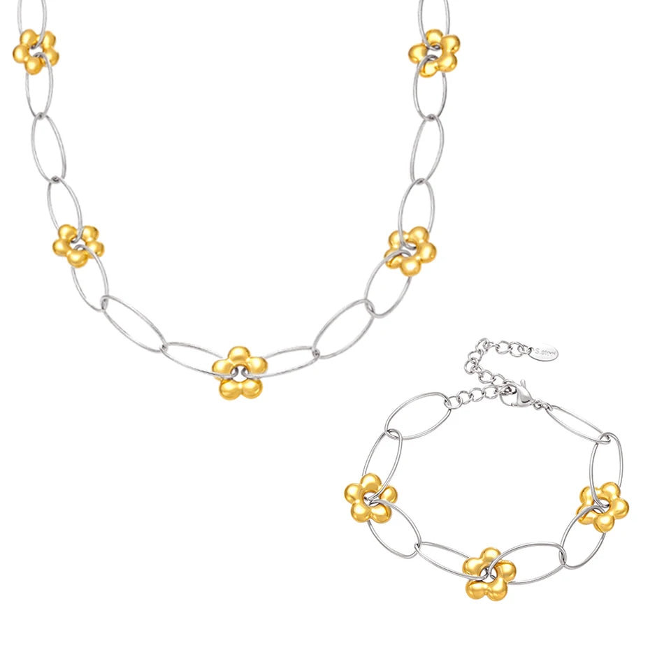 Stainless Steel Chain Necklace Bracelet For Women 18k Gold Plated Waterproof Non Tarnish Women's Bracelets Necklaces Jewelry Set