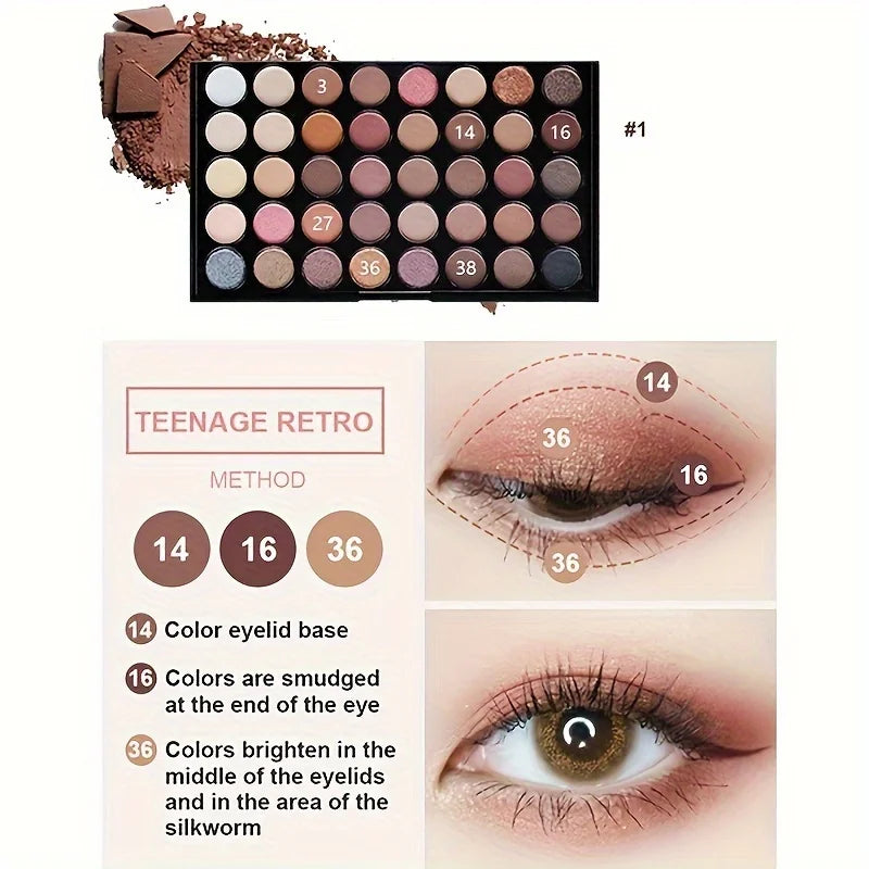 40 Color Eye shadow Palette Make-up for Women with Brushes Nude Eyeshadow Palette Glitter Matte Pigmented Powder Eye Cosmetics