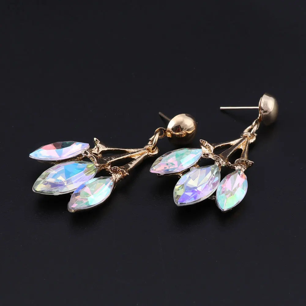 New Luxury Indian Bridal Jewelry Sets Wedding Party Costume Jewellery Womens Fashion Gifts Leaves Crystal Necklace Earrings Sets