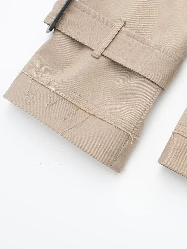 2025 Belt Cropped Trench Spring Jacket Women Vintage Streetwear Double Breasted Long Sleeve Top Female Coat Outfits