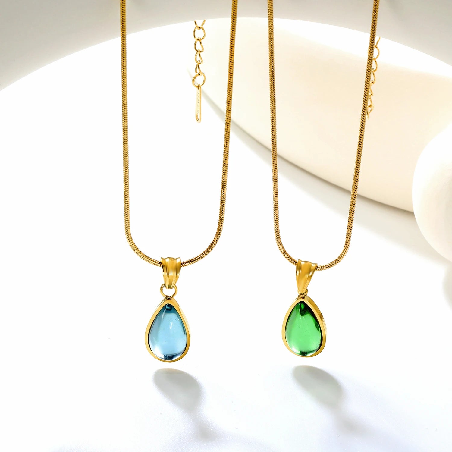 LUXUSTEEL Colorful Water Droplet Women Pendant Necklace Stainless Steel Round Cubic Zirconia Female Chain Necklace Jewelry Gift