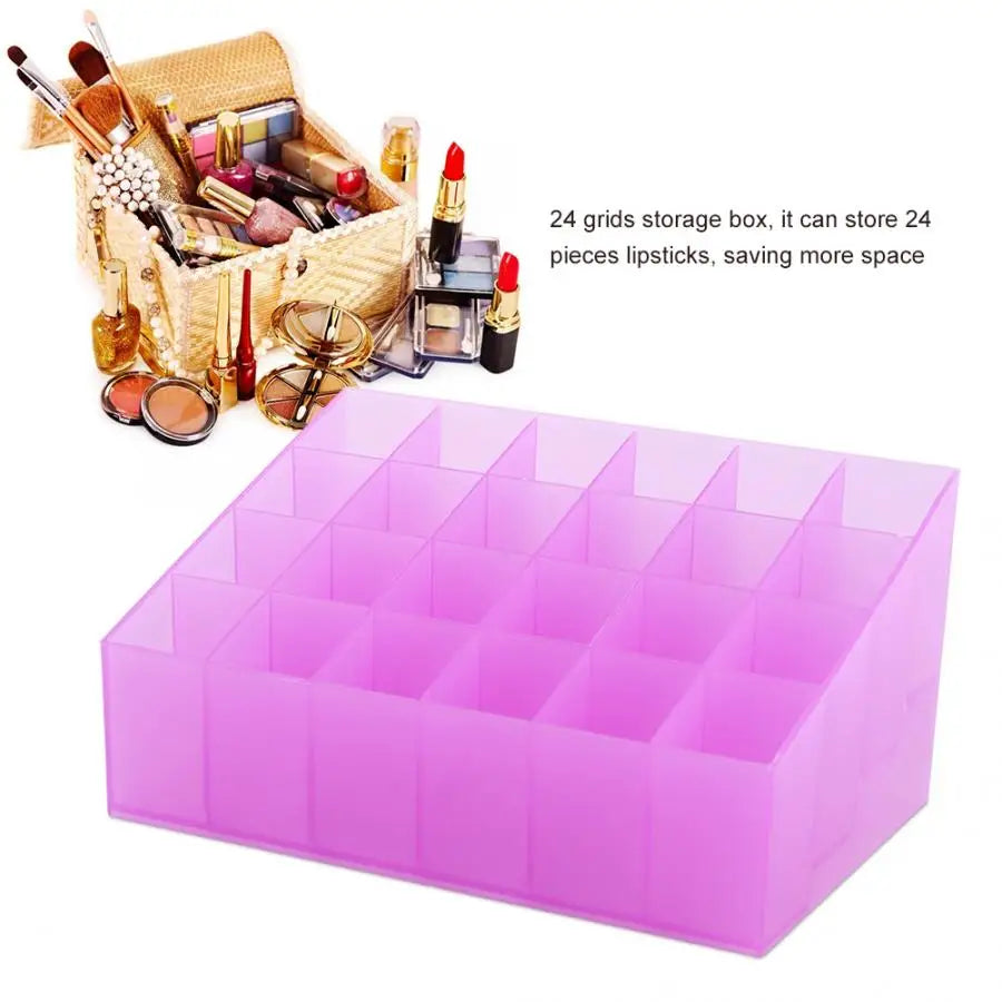 24 Grids Acrylic Makeup Organizer Storage Box Cosmetic Box Lipstick Jewelry Box Case Display Stand Organizer Tools White Purple