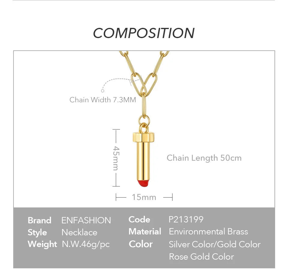 ENFASHION Cute Lipstick Choker Pendant Necklaces For Women Gold Color Necklace 2021 Fashion Jewelry Collar Friends Gift P213199