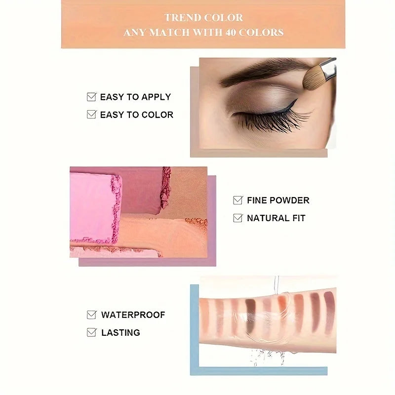 40 Color Eye shadow Palette Make-up for Women with Brushes Nude Eyeshadow Palette Glitter Matte Pigmented Powder Eye Cosmetics