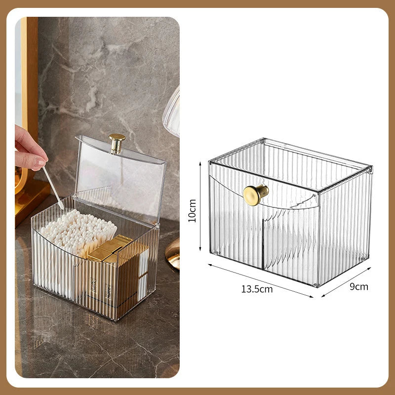 Cotton Swab Storage Box Desktop Dust-Proof Transparent Jewelry Box Makeup Removal Cotton Storage Organizer Lipstick Container