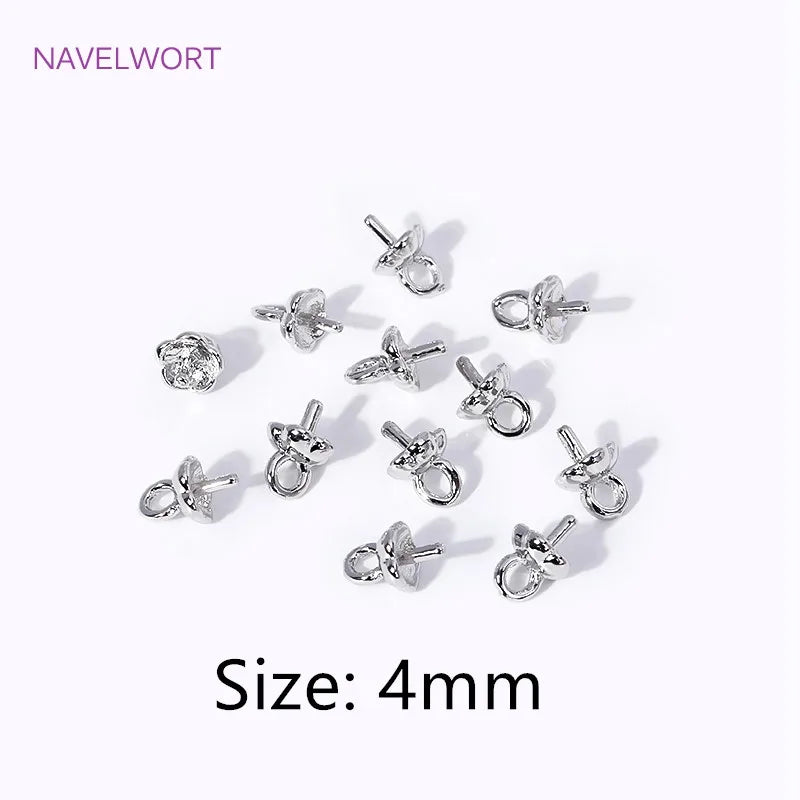4MM 18K Gold Plated Flower Cup Pearl Pendant Mounting Connectors With Cap And Peg For DIY Jewelry Making Accessories Wholesale