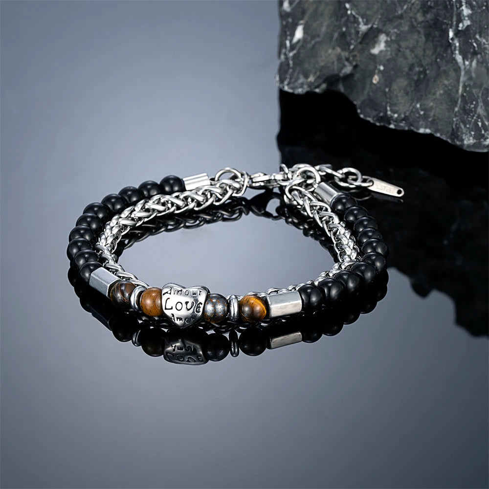 6mmTiger Eye Bead Norse Bear Head Viking Skull Cross Bracelet Men Stainless Steel Eye of Horus/Tree of Life Bangle Charm Jewelry