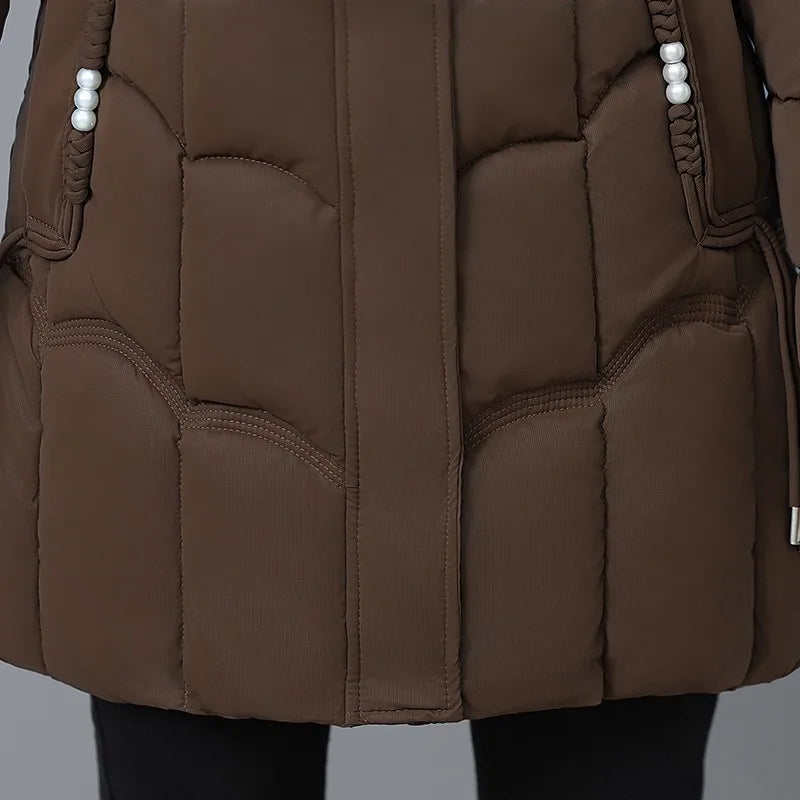 Women's Winter Thickened Jackets Down Cotton Parkas Hooded Quilted Long Pockets coat Middle aged Female Overcoat