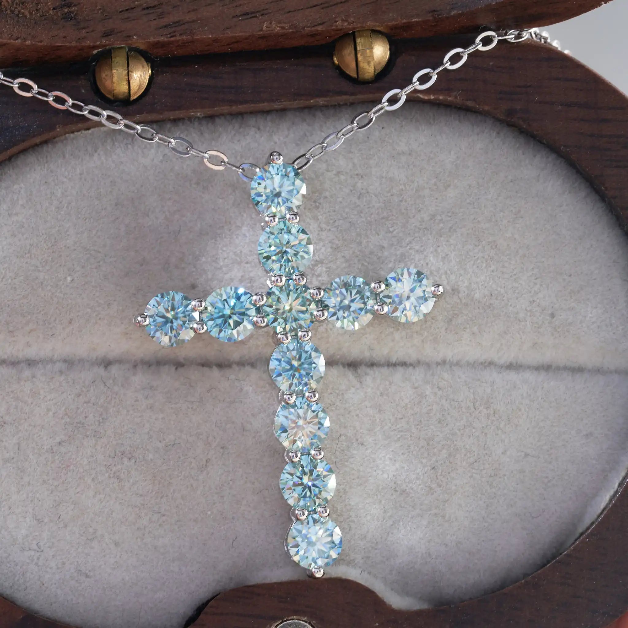 Full Moissanite Cross Pendant Necklace Original 925 Sterling Sliver Chain Plated 18k White Gold Fine Necklace for Women Jewelry