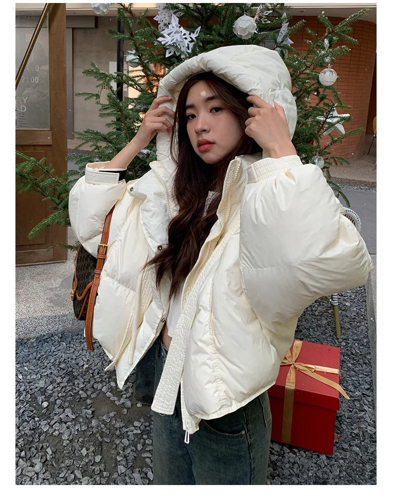 Chic Winter Cotton Coat Cropped Jackets Women Warm Design Parkas Puffer Jacket Bow Tie Streetwear Cold Jacket Winter Clothes