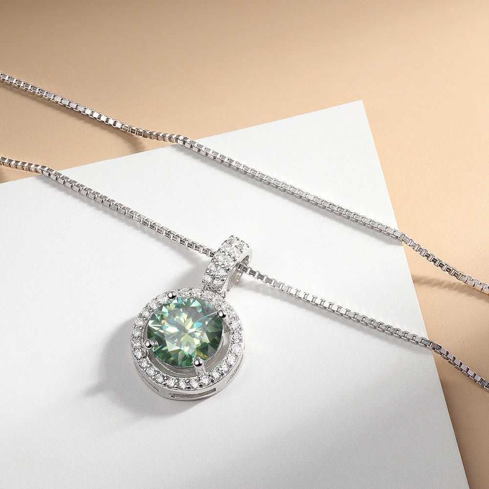 Serenity 1/2ct Green Moissanite Pendant Necklace Women Anniversary Gift S925 Sterling Silver Sparkling Neck Chain Fine Jewelry