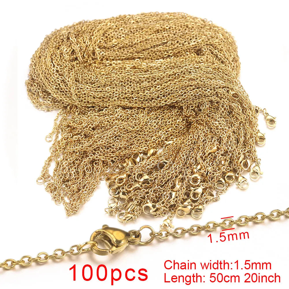 100pcs/lot Stainless Steel Gold Link Cable Chain Women Necklace for DIY Bulk Jewelry Making Supplies Wholesale 1MM 1.5MM 2MM