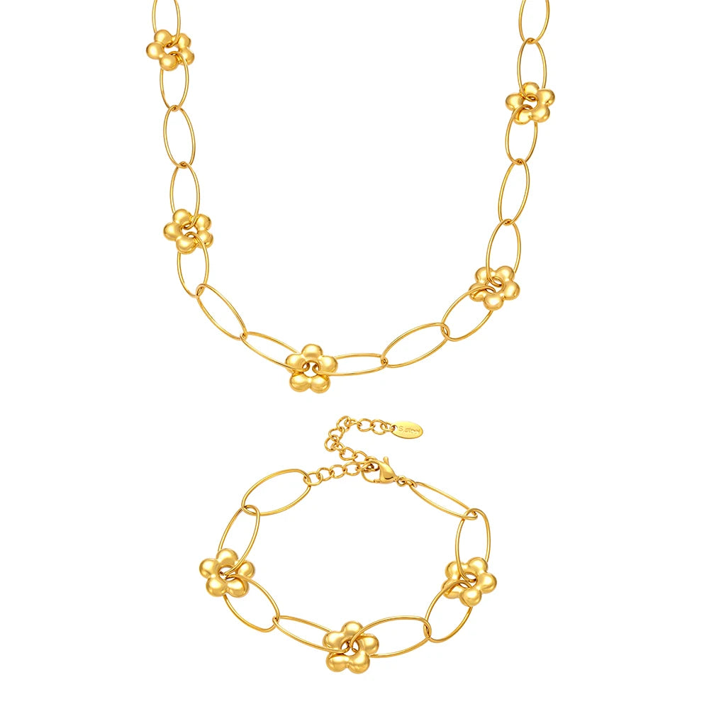 Stainless Steel Chain Necklace Bracelet For Women 18k Gold Plated Waterproof Non Tarnish Women's Bracelets Necklaces Jewelry Set