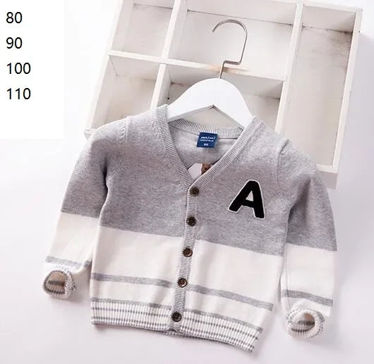 New Boys Cardigan Sweater Autumn Baby Knit Children Coat Kids Cartoon Sweater Clothes V-Neck Stripe Toddler Jacket 0-5y