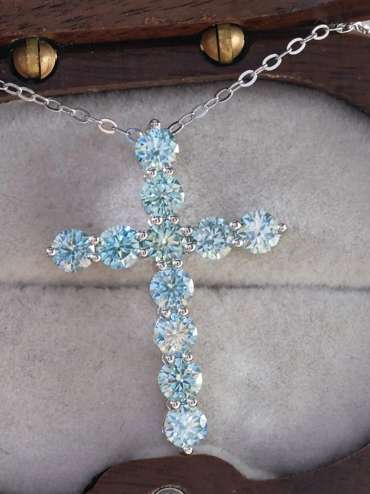 Full Moissanite Cross Pendant Necklace Original 925 Sterling Sliver Chain Plated 18k White Gold Fine Necklace for Women Jewelry