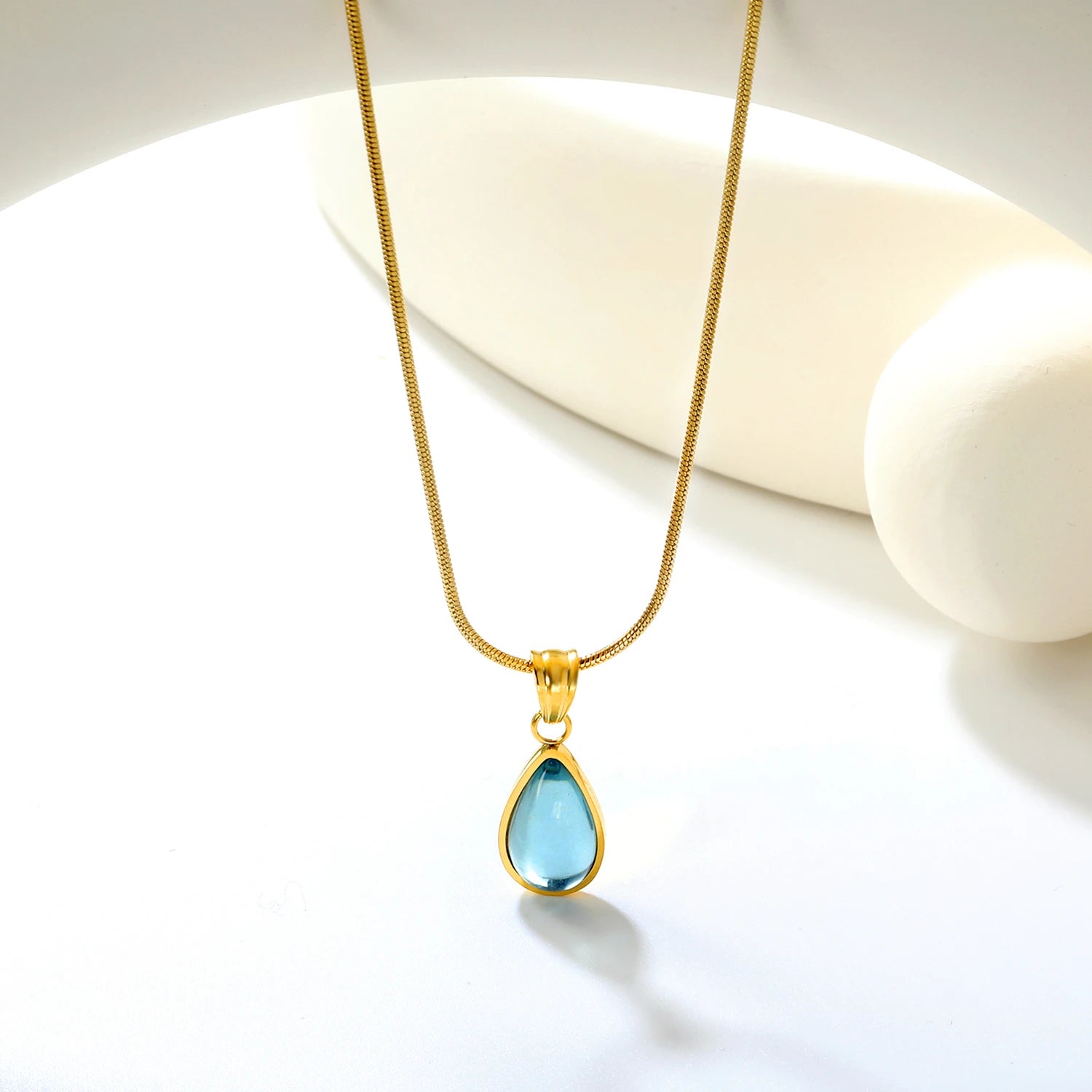 LUXUSTEEL Colorful Water Droplet Women Pendant Necklace Stainless Steel Round Cubic Zirconia Female Chain Necklace Jewelry Gift