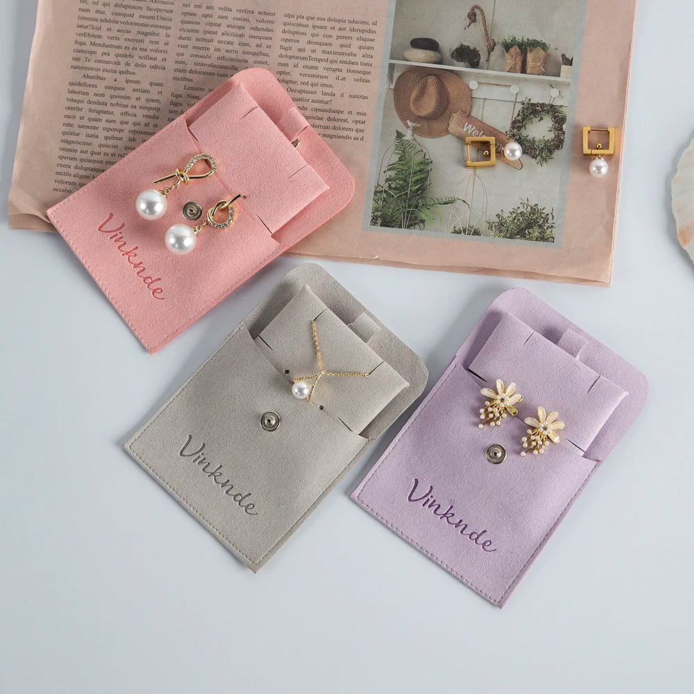 Custom Logo Microfibre Jewelry Bags With Insert Card Earrings Necklaces Parties Gift Wrap Wedding Favours Party Lipstick Sack