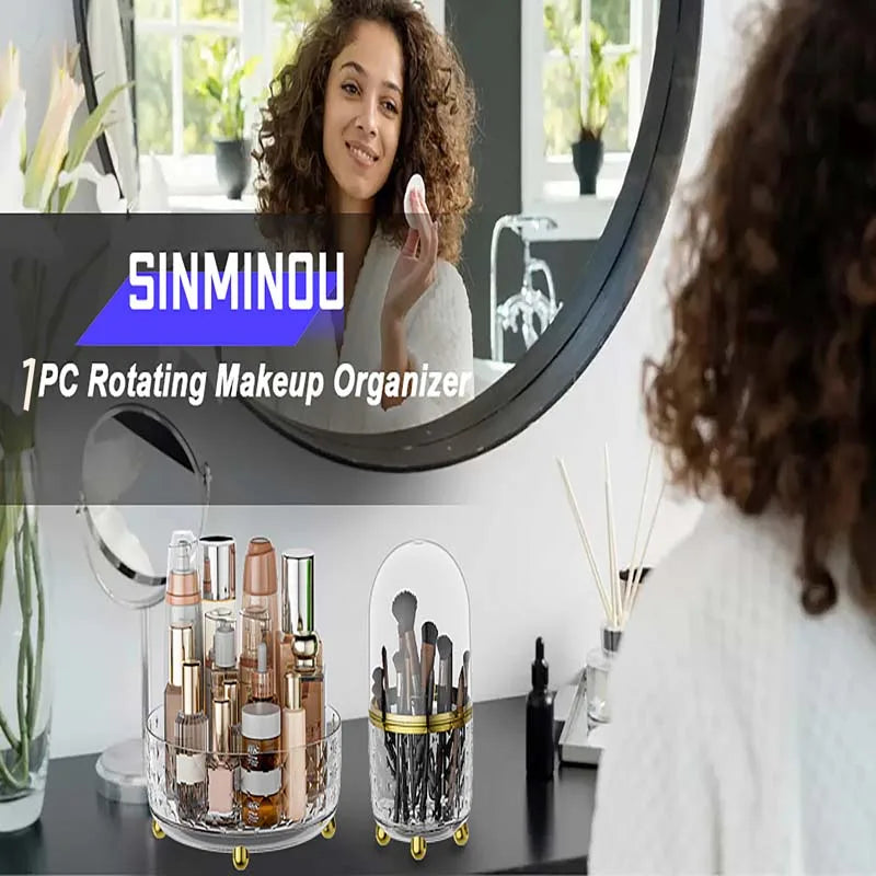 360° Rotating Luxury Makeup Brush Holder Nail Polish Eyebrow Pencil Lipstick Organizer Cosmetic Storage Box Jewelry Container
