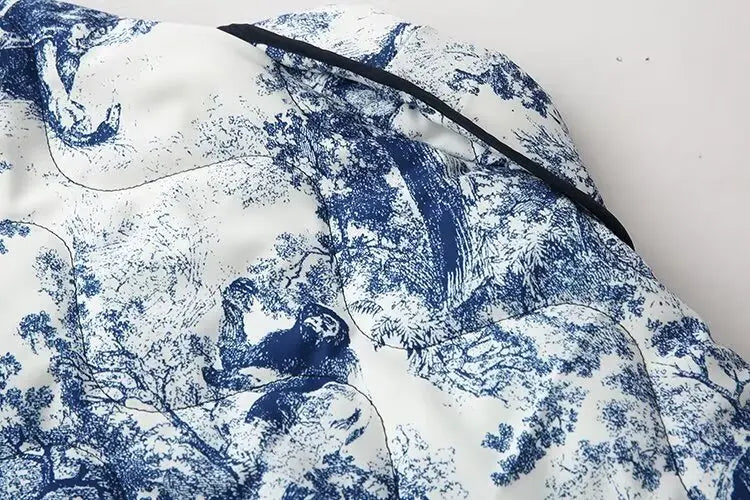 2024 Autumn And Winter New Women's Clothing European And American Ins Style Loose Collared Contrasting Printed Cotton Jacket