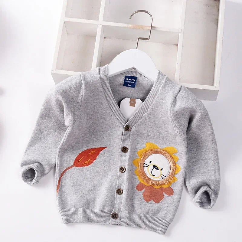 New Boys Cardigan Sweater Autumn Baby Knit Children Coat Kids Cartoon Sweater Clothes V-Neck Stripe Toddler Jacket 0-5y