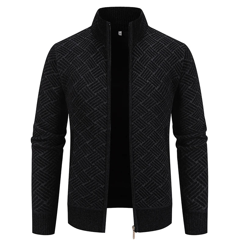 Mens Windproof Jacket Full Zip Fleeced Sweater Cardigan Contrast Stand Collar Sweaters Coat Autumn Winter Velvet Clothes
