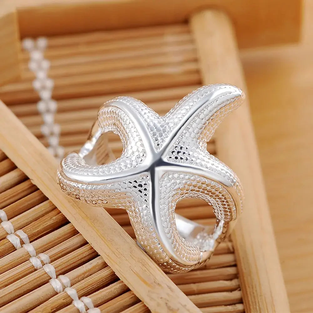 Hot kpop 925 Sterling Silver fine Big starfish Rings For Women Fashion Party wedding luxury Charms Jewelry Christmas gifts