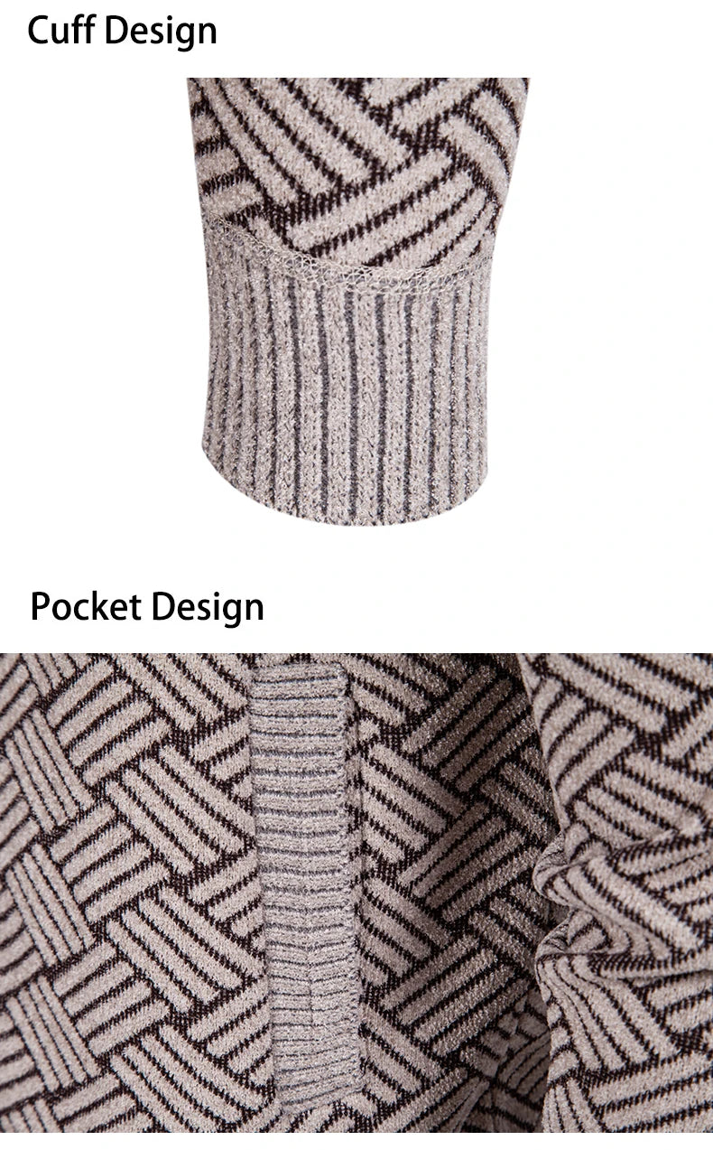 Mens Windproof Jacket Full Zip Fleeced Sweater Cardigan Contrast Stand Collar Sweaters Coat Autumn Winter Velvet Clothes