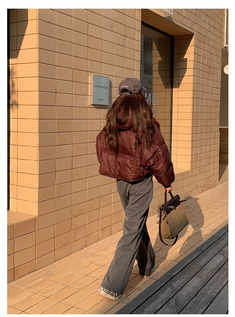 Chic Winter Cotton Coat Cropped Jackets Women Warm Design Parkas Puffer Jacket Bow Tie Streetwear Cold Jacket Winter Clothes