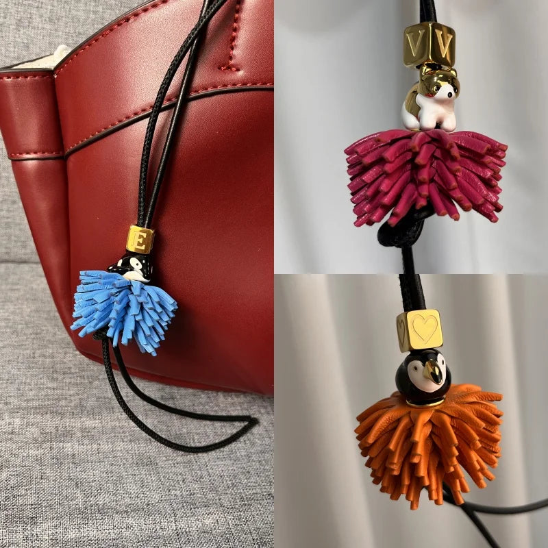 Popular French Flower Bag Pendant DIY Cute Quality Leather Flower Key Chain Necklace Pendant Ornament Jewelry Bag Pendant Gift
