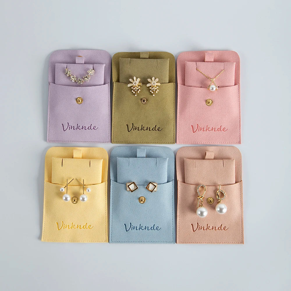 Custom Logo Microfibre Jewelry Bags With Insert Card Earrings Necklaces Parties Gift Wrap Wedding Favours Party Lipstick Sack