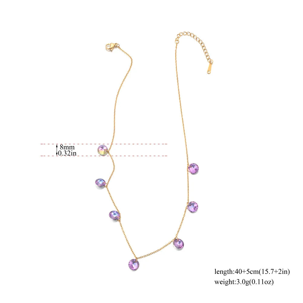 Lokaer Luxury Bling Colorful Cubic Zirconia Chain Necklace for Women CZ Waterproof Stainless Steel Exquisite Jewelry N25087