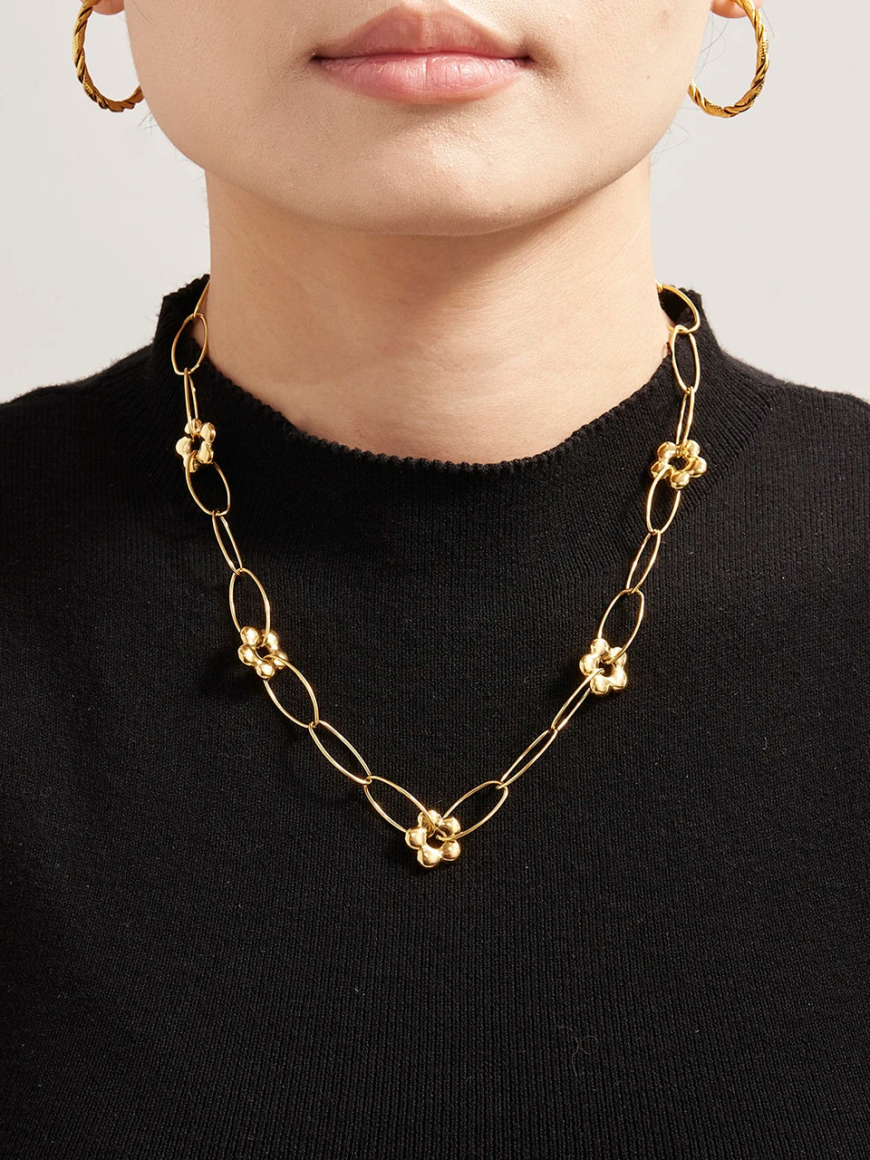 Chain Necklace Bracelet In Stainless Steel With 18k Gold Plated Waterproof Non Tarnish Bracelets Necklaces Jewelry Set For Women