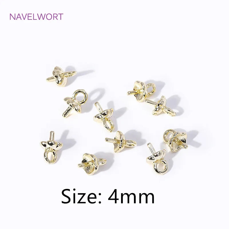 4MM 18K Gold Plated Flower Cup Pearl Pendant Mounting Connectors With Cap And Peg For DIY Jewelry Making Accessories Wholesale