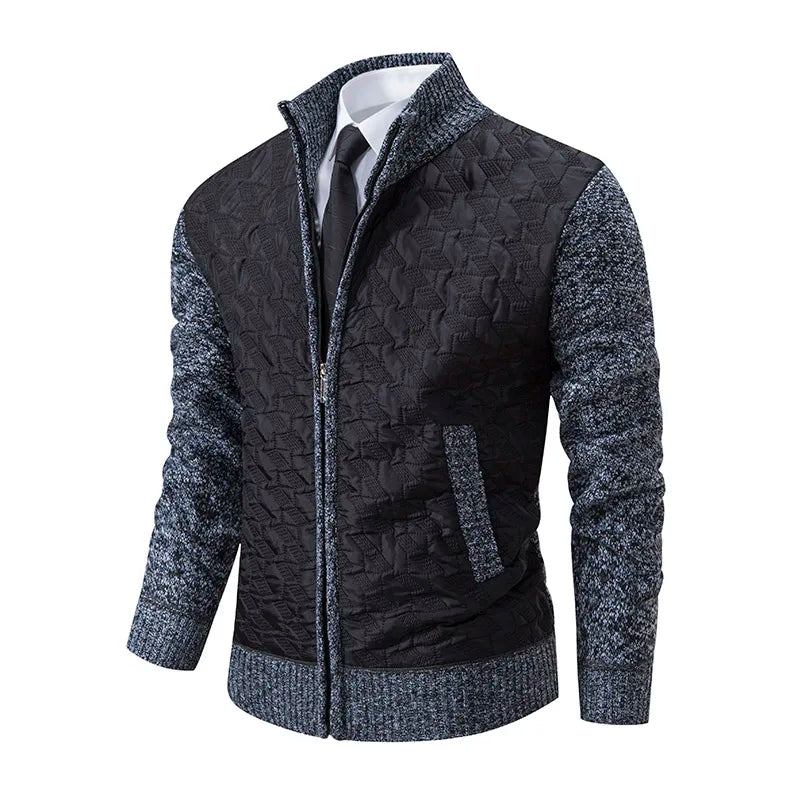 Mens Windproof Jacket Full Zip Fleeced Sweater Cardigan Contrast Stand Collar Sweaters Coat Autumn Winter Velvet Clothes