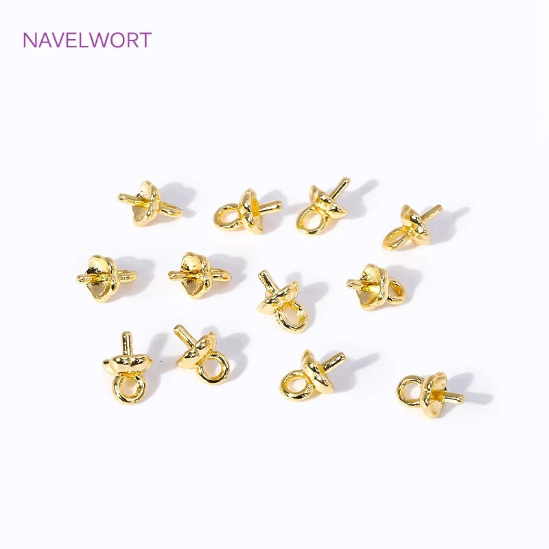 4MM 18K Gold Plated Flower Cup Pearl Pendant Mounting Connectors With Cap And Peg For DIY Jewelry Making Accessories Wholesale