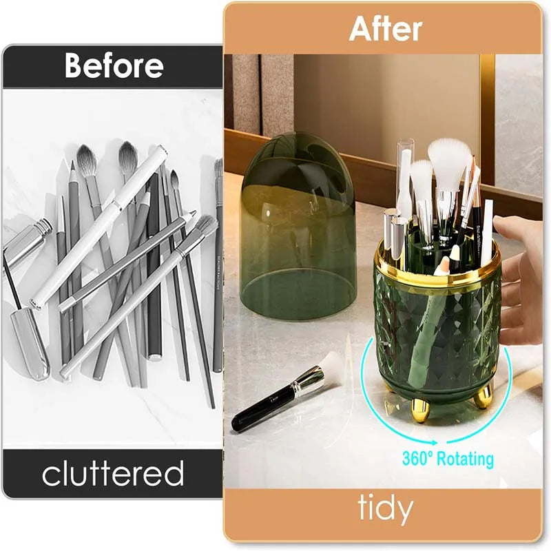 360° Rotating Luxury Makeup Brush Holder Nail Polish Eyebrow Pencil Lipstick Organizer Cosmetic Storage Box Jewelry Container