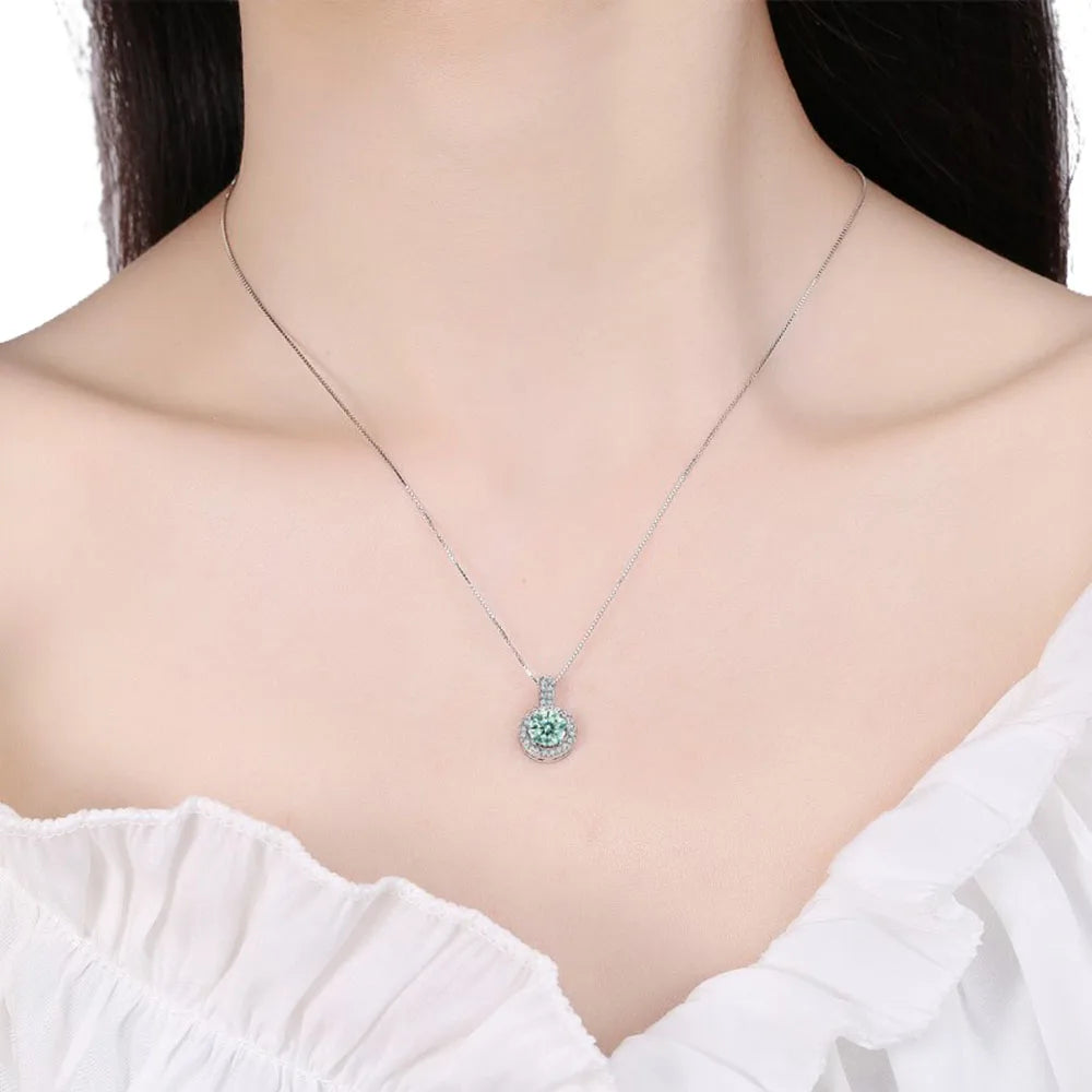 Serenity 1/2ct Green Moissanite Pendant Necklace Women Anniversary Gift S925 Sterling Silver Sparkling Neck Chain Fine Jewelry