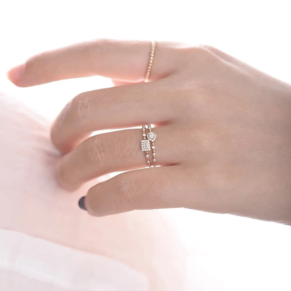 Trendy Korean Women's Dainty Ring Concise Geometry Zirconia Gold Color Stacking Rings Crystal Jewelry Dropship Suppliers R742