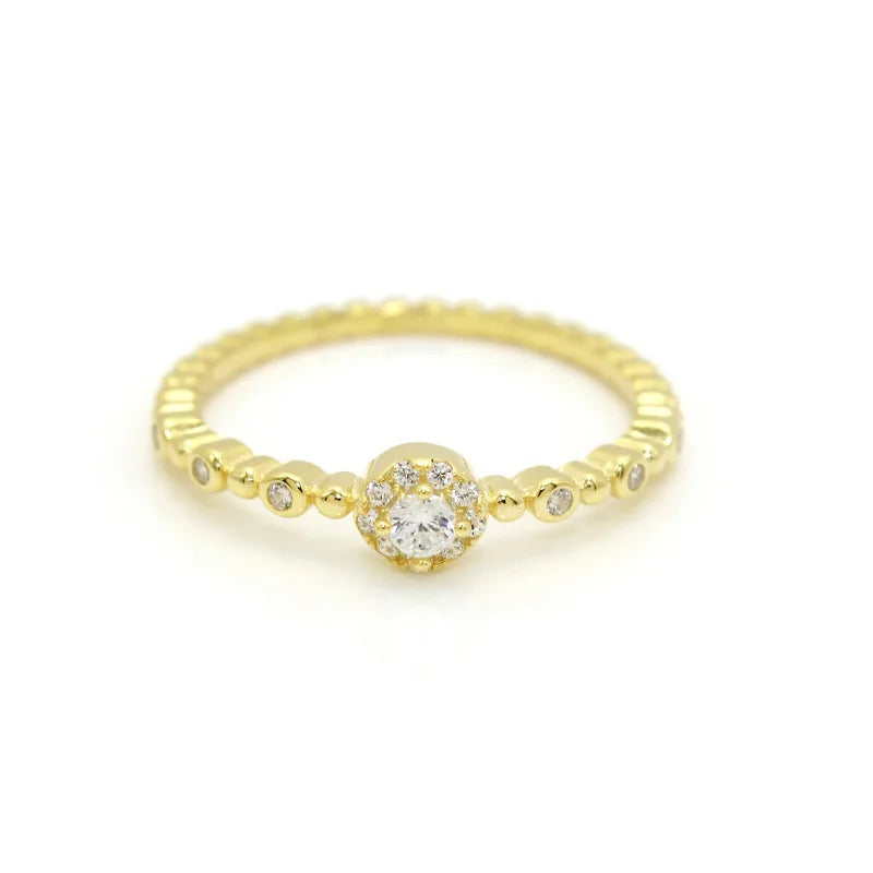 Trendy Korean Women's Dainty Ring Concise Geometry Zirconia Gold Color Stacking Rings Crystal Jewelry Dropship Suppliers R742
