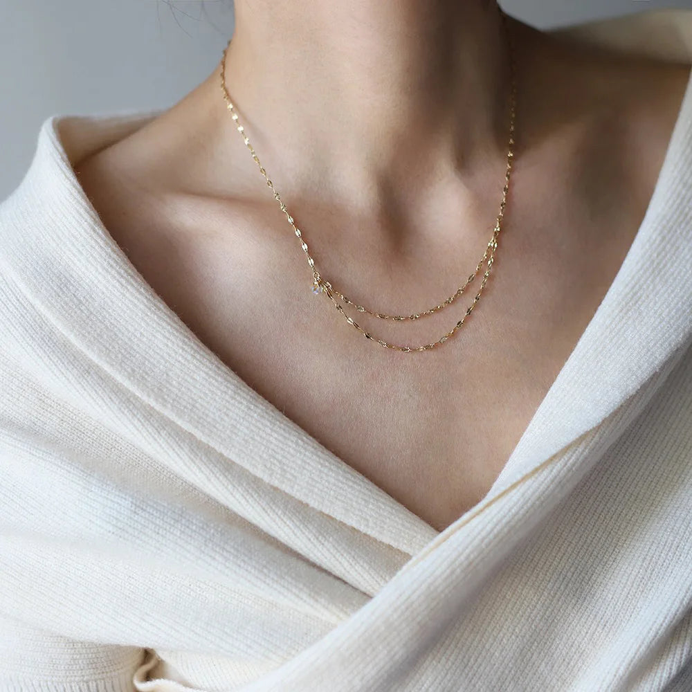 Stainless Steel Chain Necklace Delicate Cubic Zirconia Jewelry Trendy Metal 18 K Plated Golden Collar Necklace Party Gift