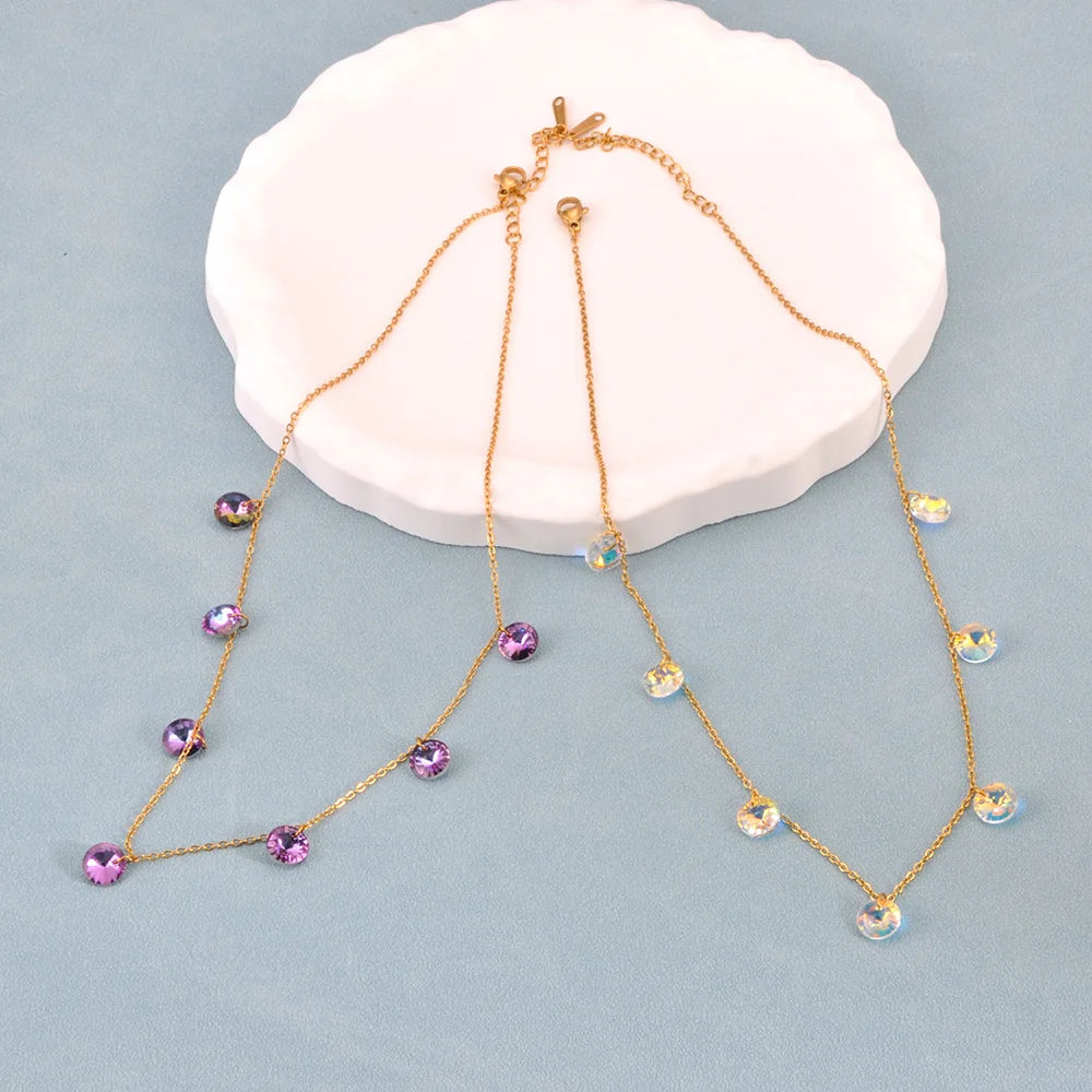 Lokaer Luxury Bling Colorful Cubic Zirconia Chain Necklace for Women CZ Waterproof Stainless Steel Exquisite Jewelry N25087