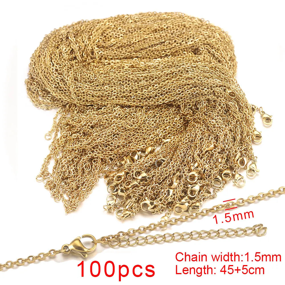 100pcs/lot Stainless Steel Gold Link Cable Chain Women Necklace for DIY Bulk Jewelry Making Supplies Wholesale 1MM 1.5MM 2MM