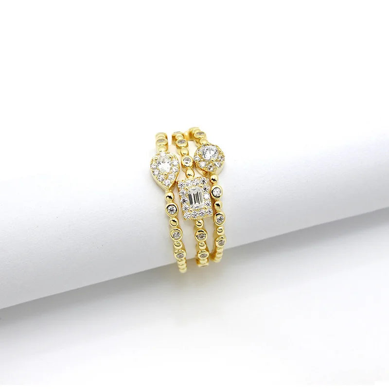 Trendy Korean Women's Dainty Ring Concise Geometry Zirconia Gold Color Stacking Rings Crystal Jewelry Dropship Suppliers R742