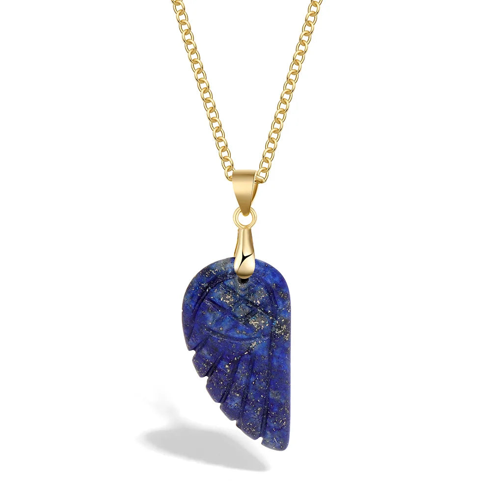 Lapis Lazuli Stone Wing Pendent Necklace Natural Stone Citrines Amethysts Quartzs Gold Color Chain Necklace Jewelry Gift