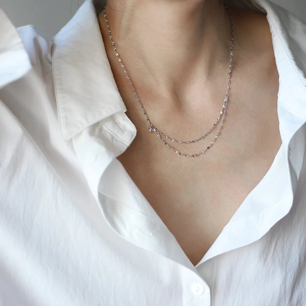 Stainless Steel Chain Necklace Delicate Cubic Zirconia Jewelry Trendy Metal 18 K Plated Golden Collar Necklace Party Gift